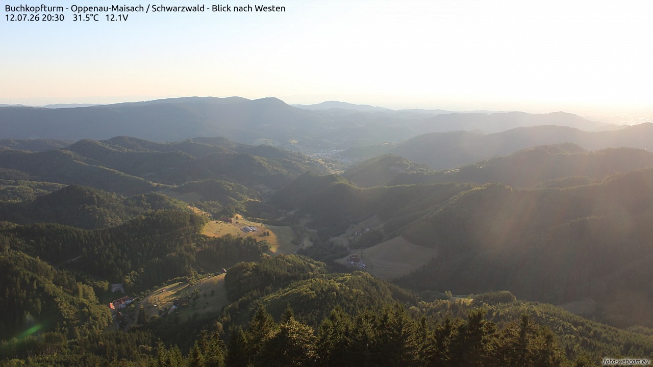 Archived image Webcam Buchkopfturm - Oppenau-Maisach/Black Forest - View to the West