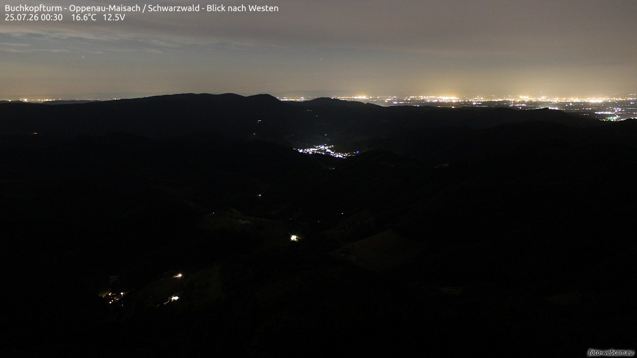 Archived image Webcam Buchkopfturm - Oppenau-Maisach/Black Forest - View to the West
