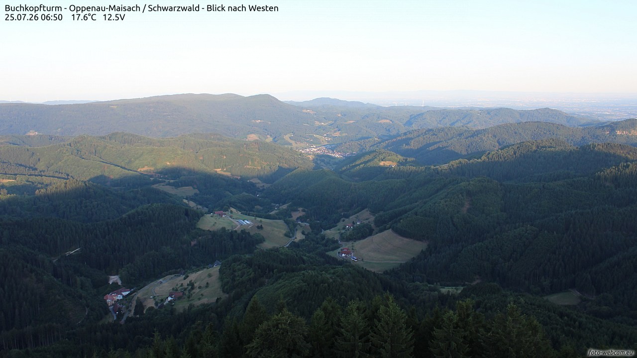 Archived image Webcam Buchkopfturm - Oppenau-Maisach/Black Forest - View to the West