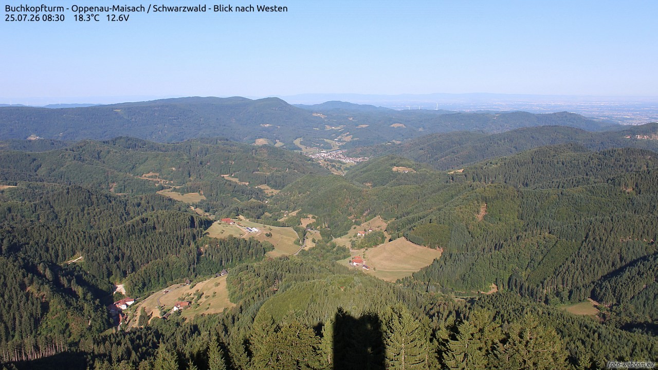 Archived image Webcam Buchkopfturm - Oppenau-Maisach/Black Forest - View to the West