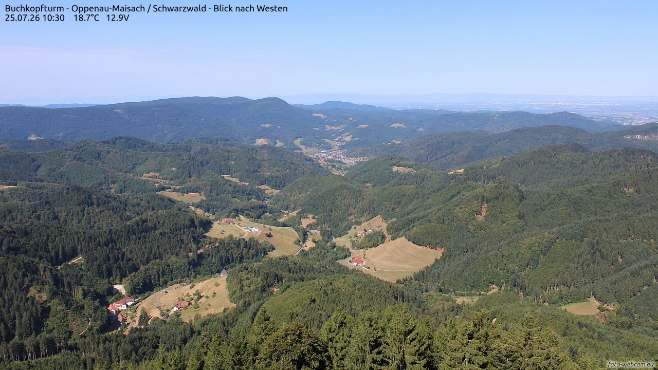 Archived image Webcam Buchkopfturm - Oppenau-Maisach/Black Forest - View to the West