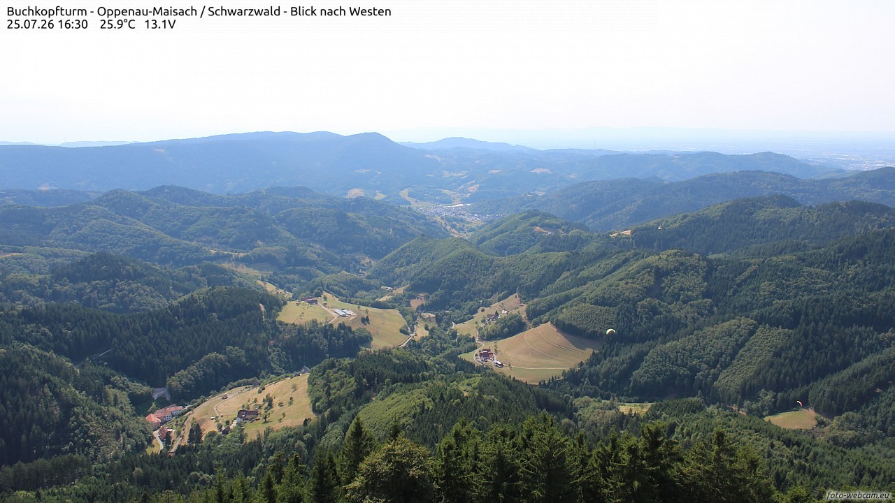 Archived image Webcam Buchkopfturm - Oppenau-Maisach/Black Forest - View to the West