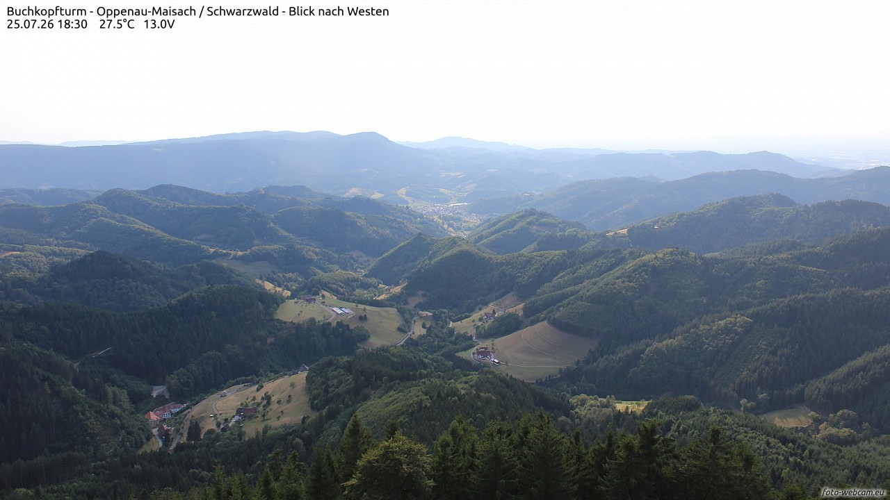 Archived image Webcam Buchkopfturm - Oppenau-Maisach/Black Forest - View to the West