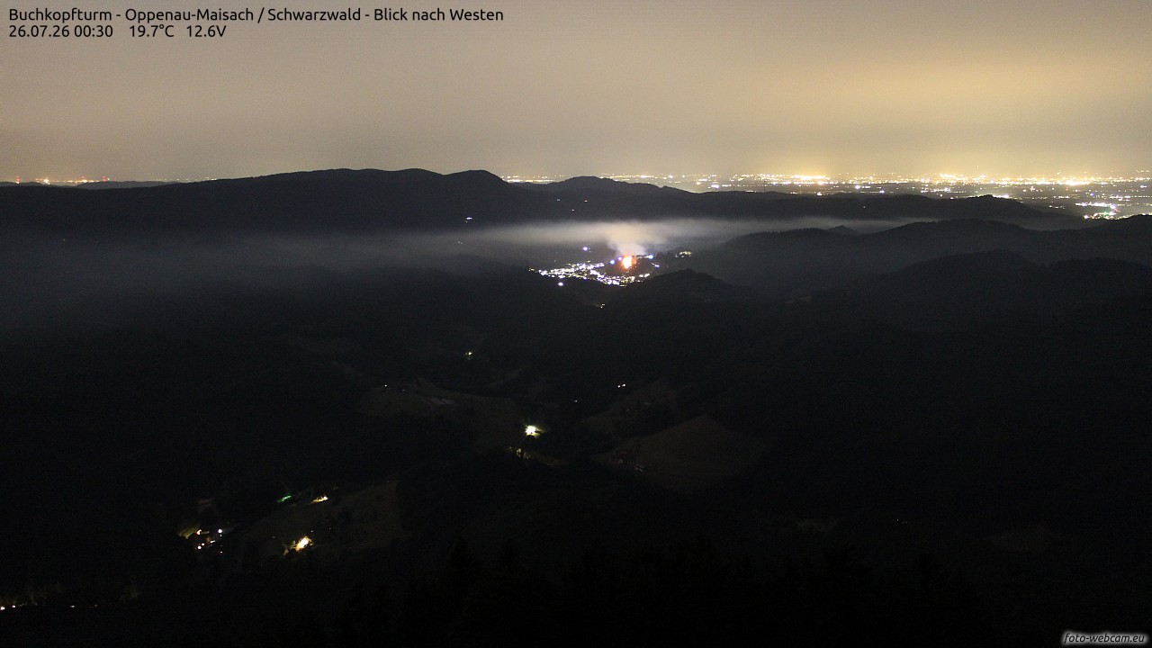 Archived image Webcam Buchkopfturm - Oppenau-Maisach/Black Forest - View to the West