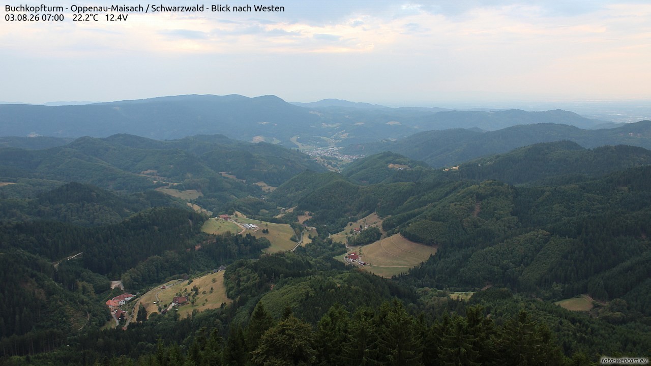 Archived image Webcam Buchkopfturm - Oppenau-Maisach/Black Forest - View to the West