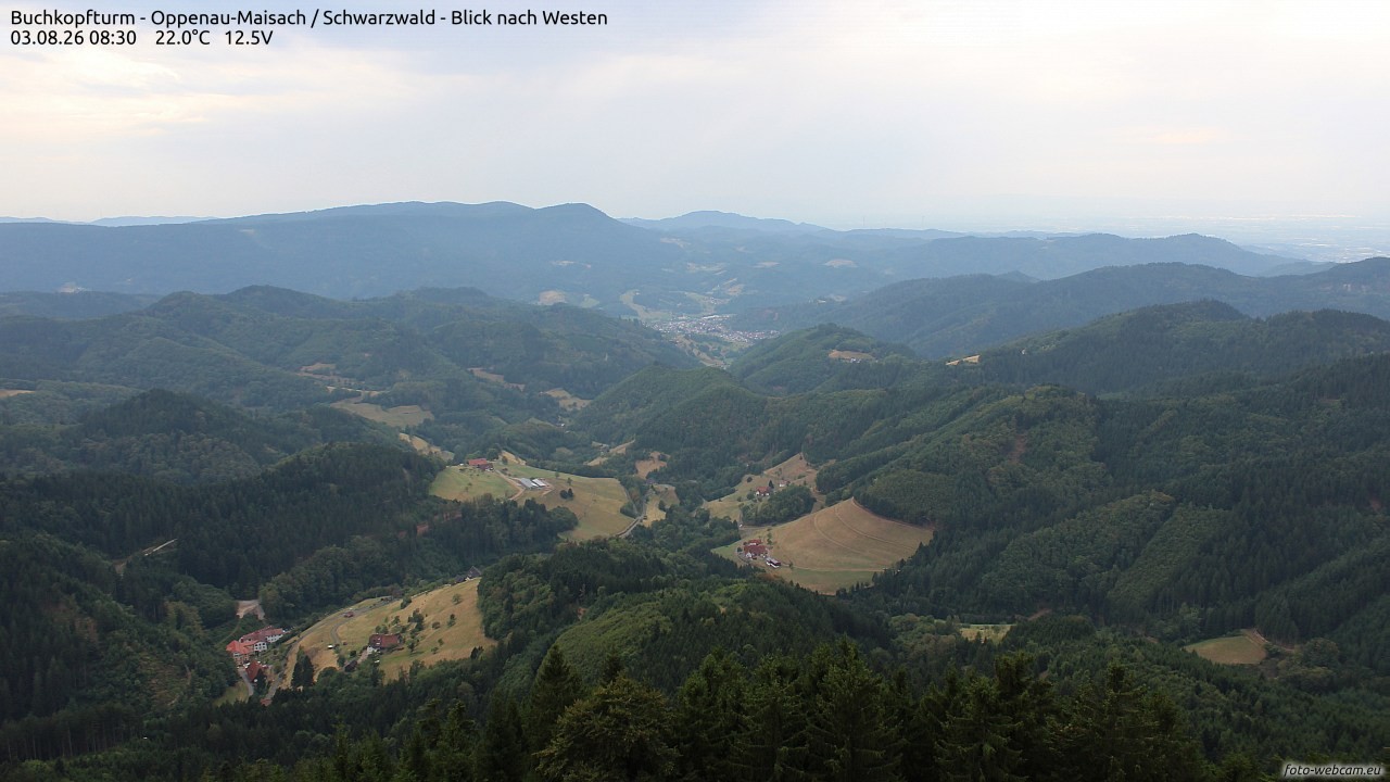 Archived image Webcam Buchkopfturm - Oppenau-Maisach/Black Forest - View to the West