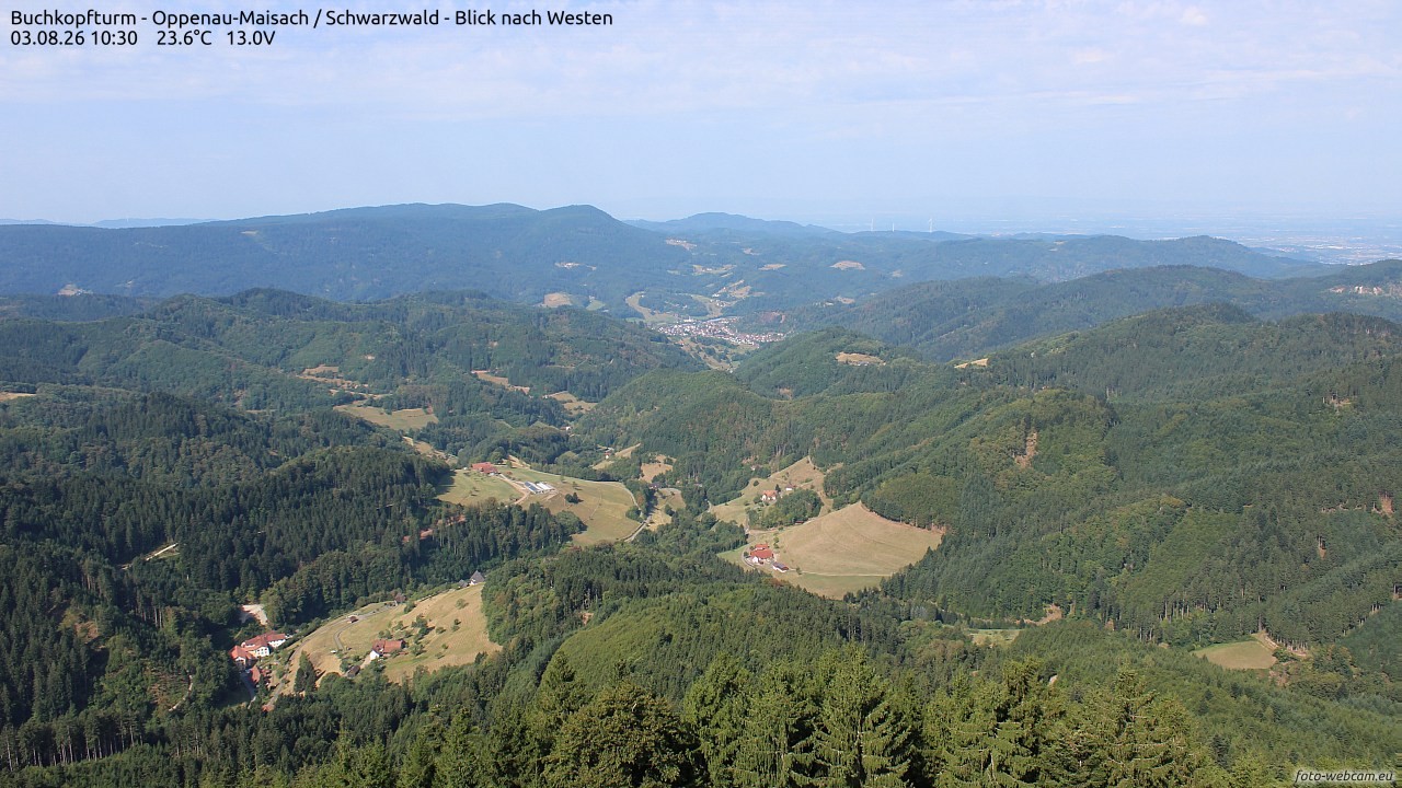 Archived image Webcam Buchkopfturm - Oppenau-Maisach/Black Forest - View to the West