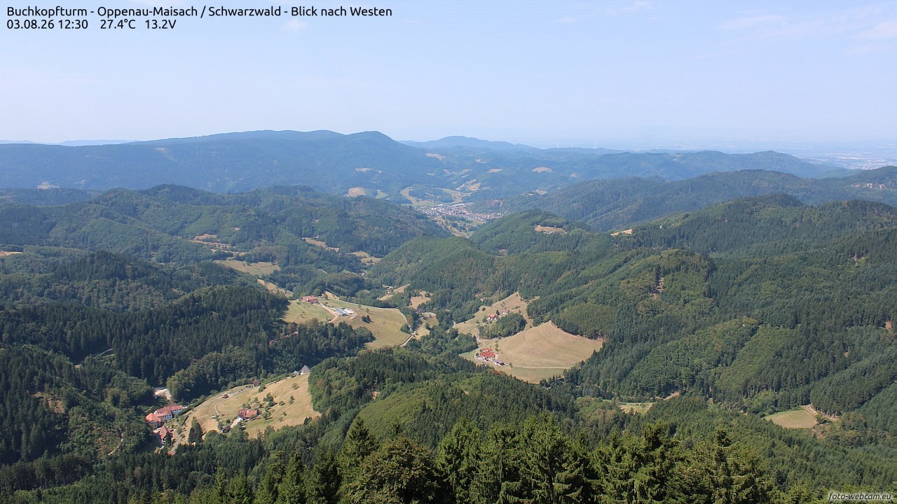 Archived image Webcam Buchkopfturm - Oppenau-Maisach/Black Forest - View to the West