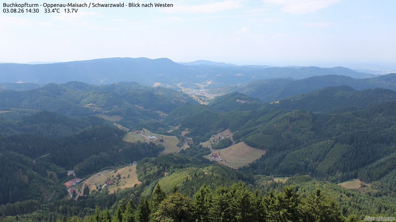 Archived image Webcam Buchkopfturm - Oppenau-Maisach/Black Forest - View to the West