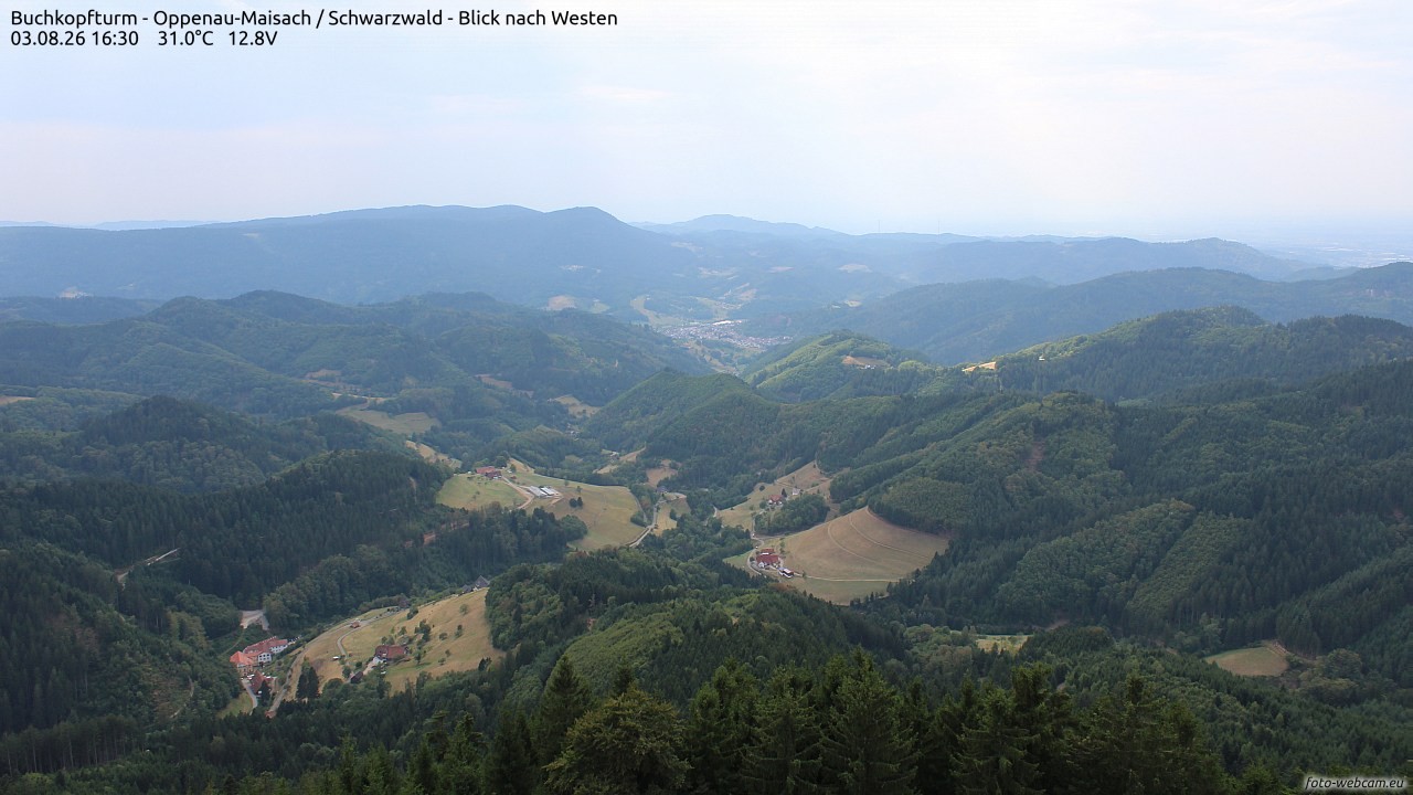 Archived image Webcam Buchkopfturm - Oppenau-Maisach/Black Forest - View to the West