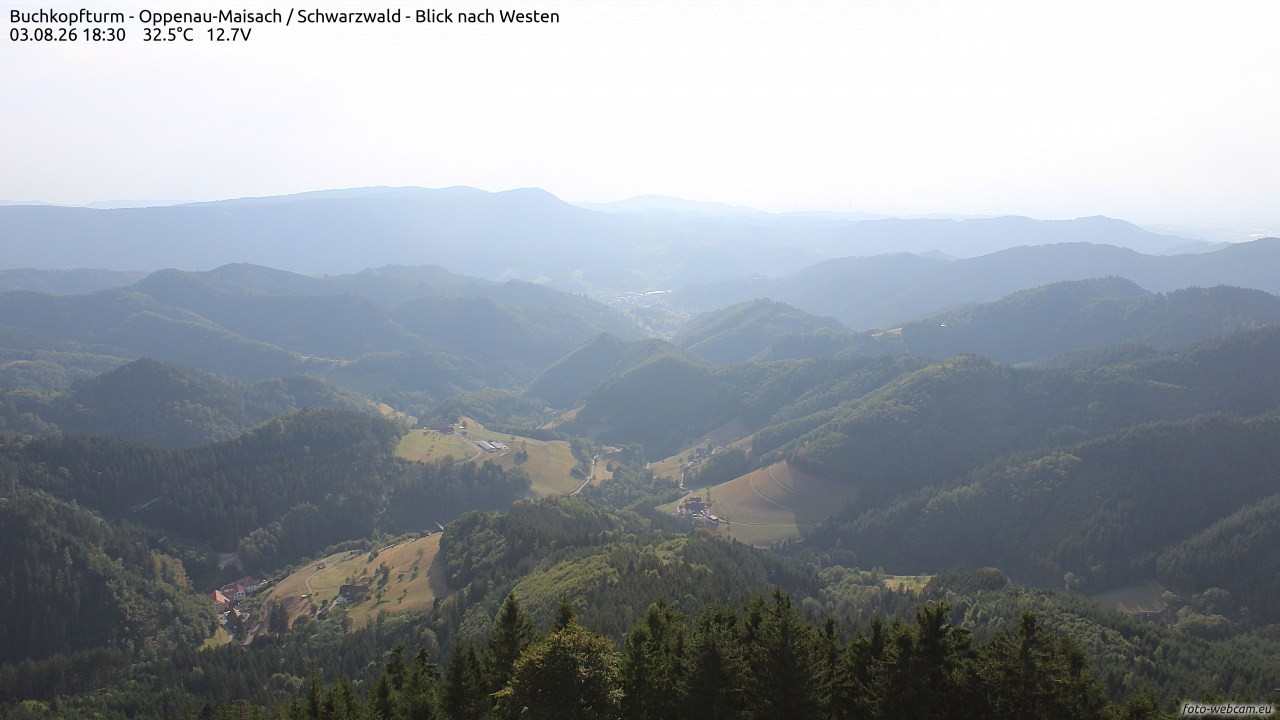 Archived image Webcam Buchkopfturm - Oppenau-Maisach/Black Forest - View to the West