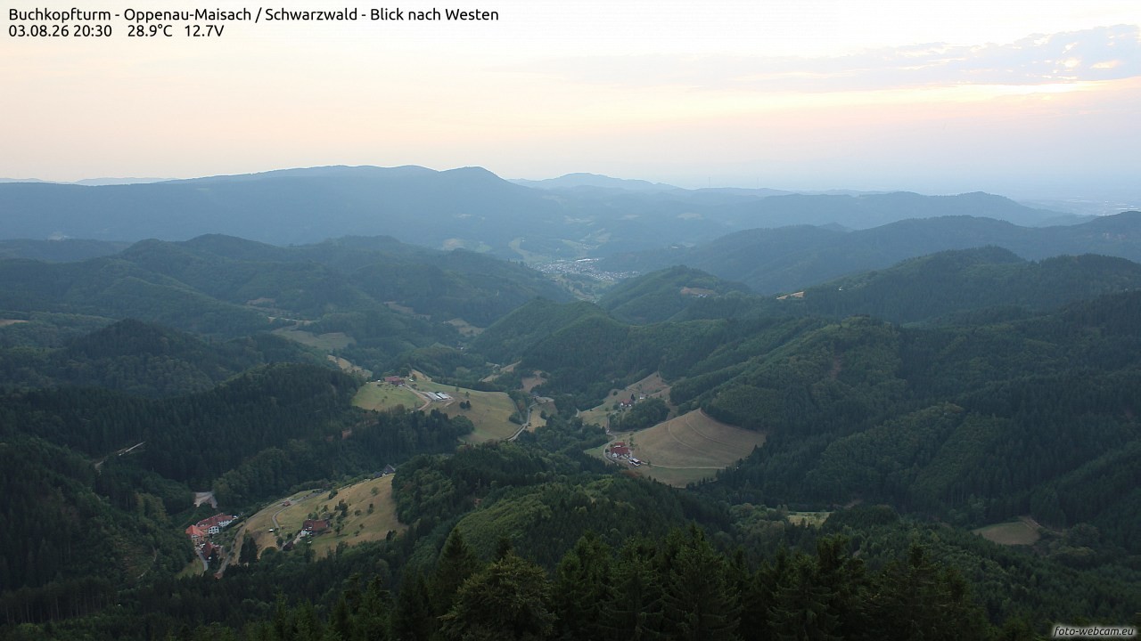 Archived image Webcam Buchkopfturm - Oppenau-Maisach/Black Forest - View to the West