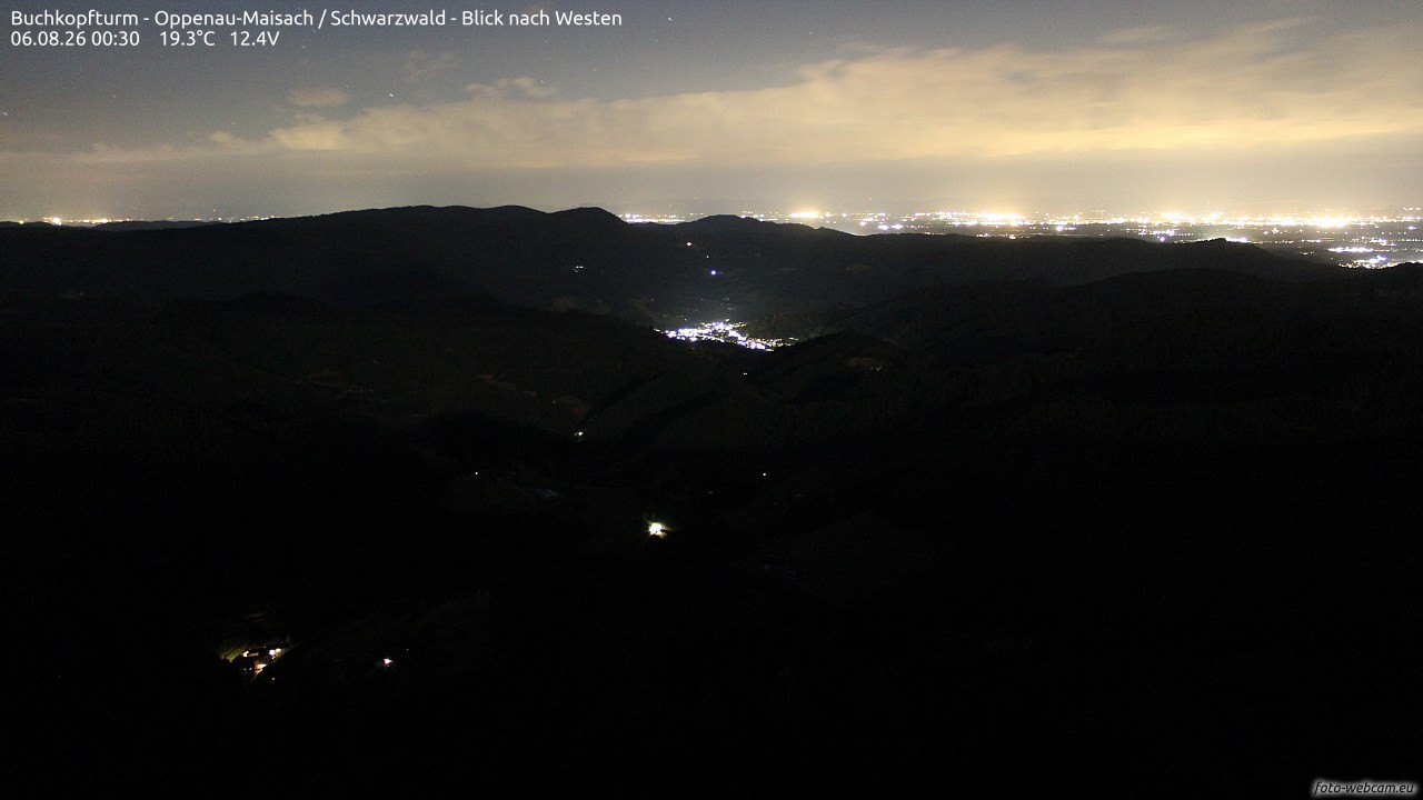 Archived image Webcam Buchkopfturm - Oppenau-Maisach/Black Forest - View to the West