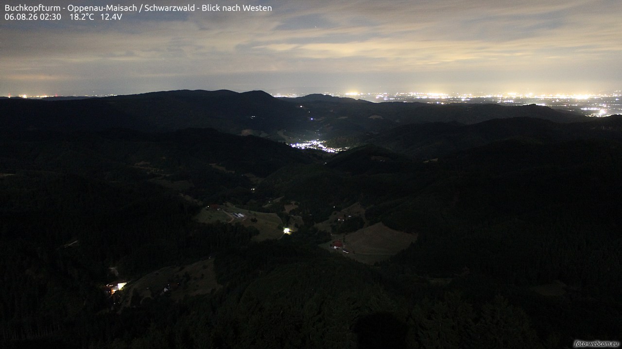 Archived image Webcam Buchkopfturm - Oppenau-Maisach/Black Forest - View to the West