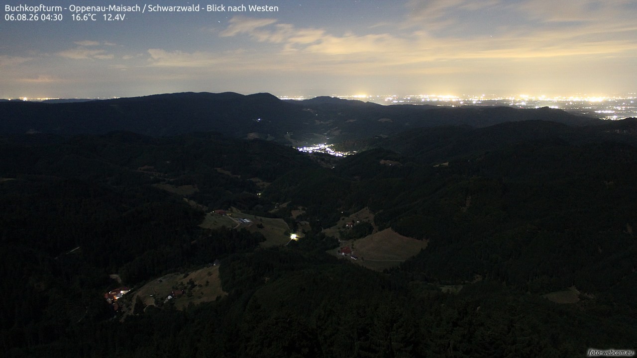 Archived image Webcam Buchkopfturm - Oppenau-Maisach/Black Forest - View to the West