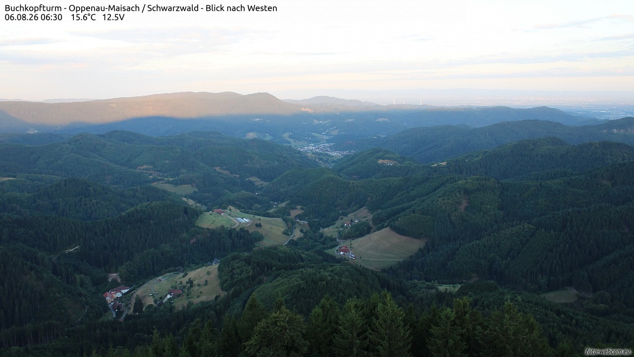 Archived image Webcam Buchkopfturm - Oppenau-Maisach/Black Forest - View to the West