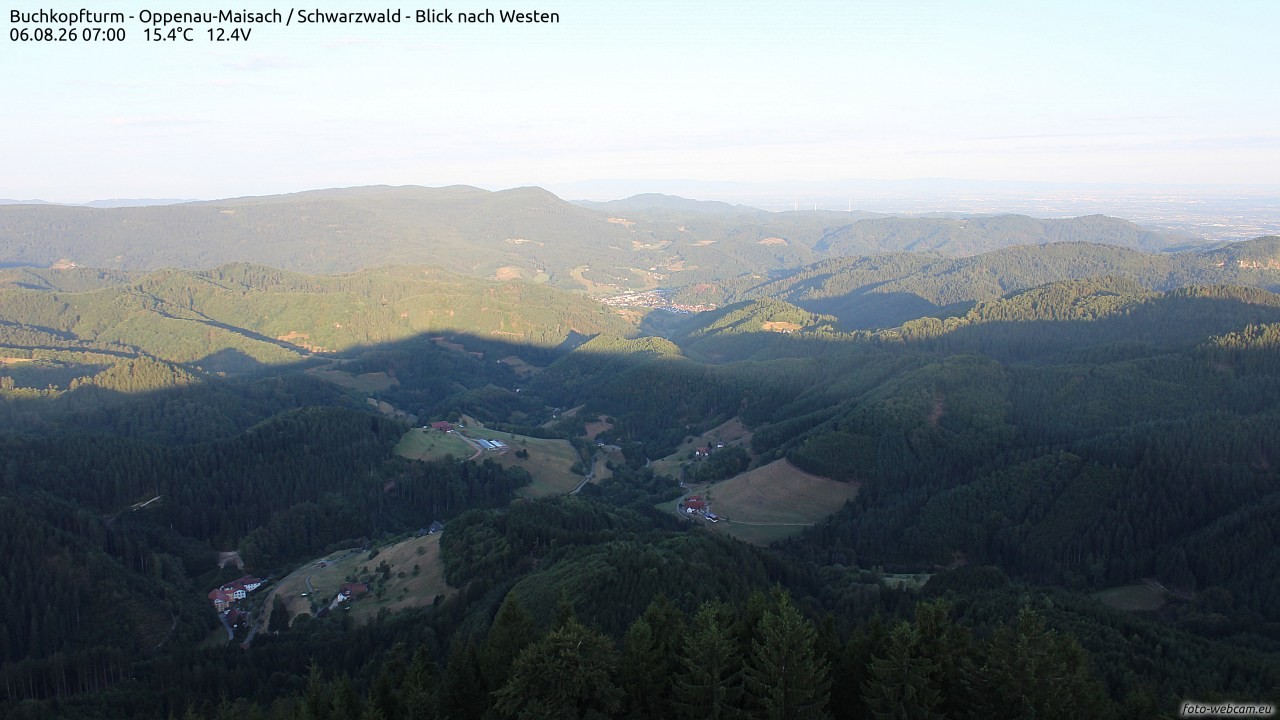 Archived image Webcam Buchkopfturm - Oppenau-Maisach/Black Forest - View to the West
