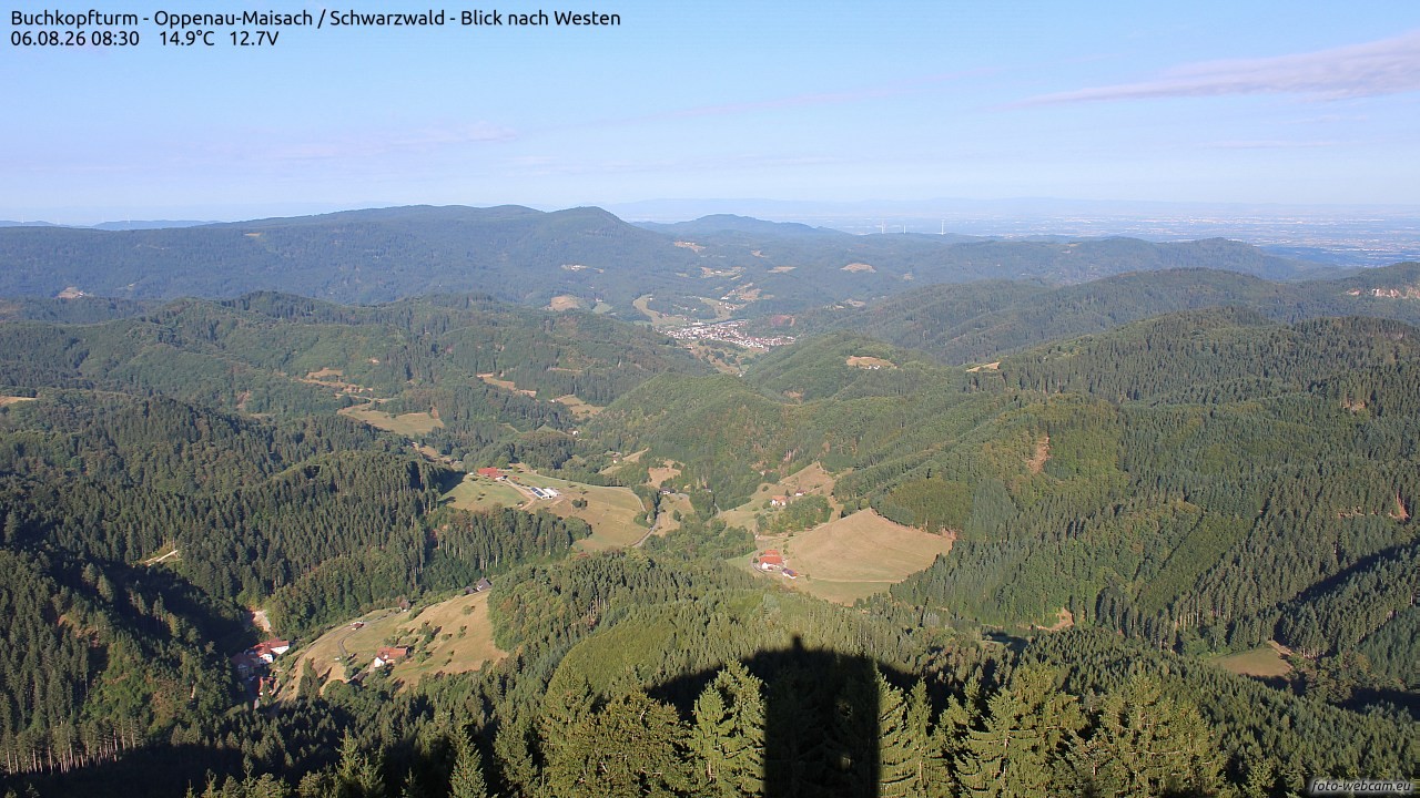 Archived image Webcam Buchkopfturm - Oppenau-Maisach/Black Forest - View to the West