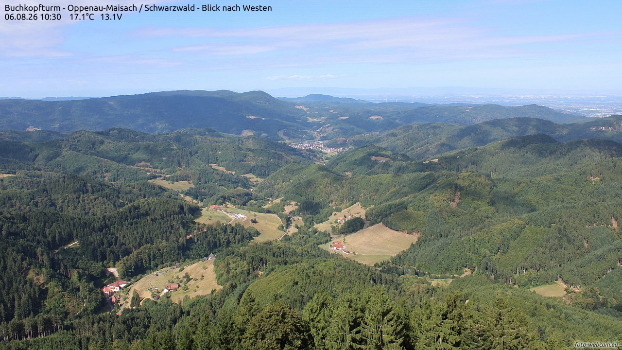 Archived image Webcam Buchkopfturm - Oppenau-Maisach/Black Forest - View to the West