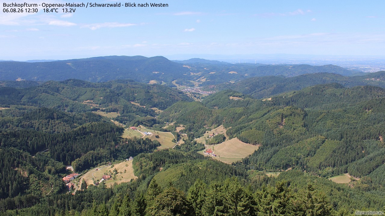 Archived image Webcam Buchkopfturm - Oppenau-Maisach/Black Forest - View to the West
