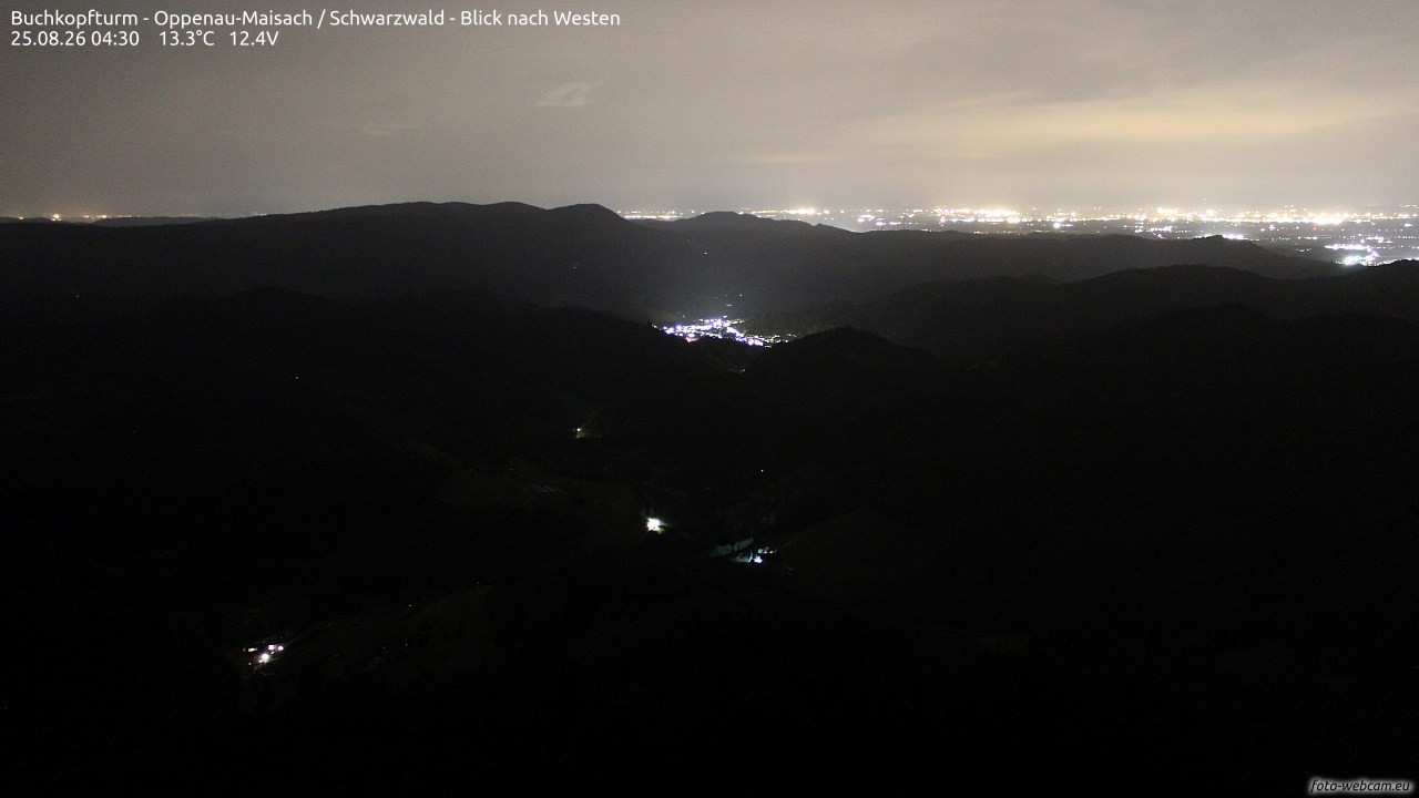 Archived image Webcam Buchkopfturm - Oppenau-Maisach/Black Forest - View to the West