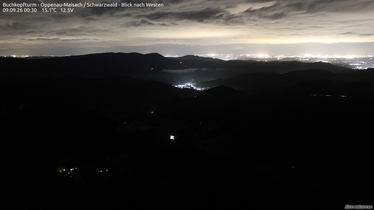 Archived image Webcam Buchkopfturm - Oppenau-Maisach/Black Forest - View to the West