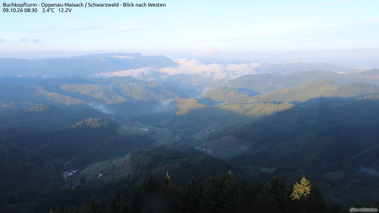 Archived image Webcam Buchkopfturm - Oppenau-Maisach/Black Forest - View to the West