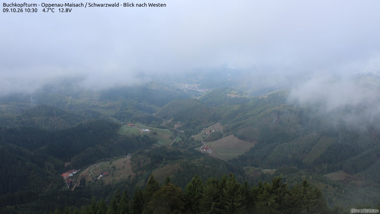 Archived image Webcam Buchkopfturm - Oppenau-Maisach/Black Forest - View to the West