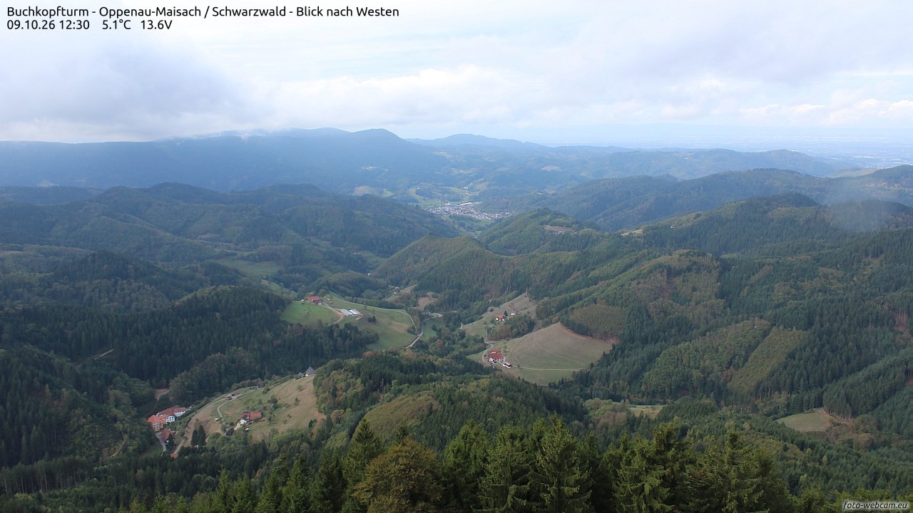 Archived image Webcam Buchkopfturm - Oppenau-Maisach/Black Forest - View to the West