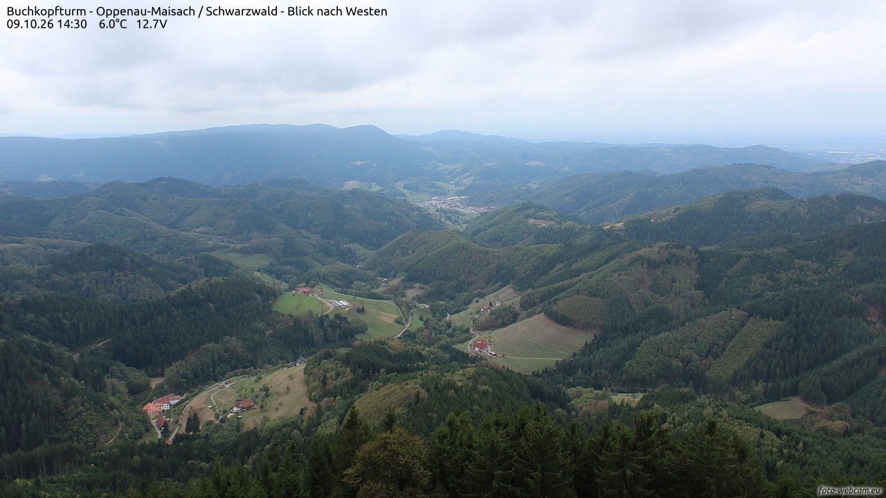 Archived image Webcam Buchkopfturm - Oppenau-Maisach/Black Forest - View to the West