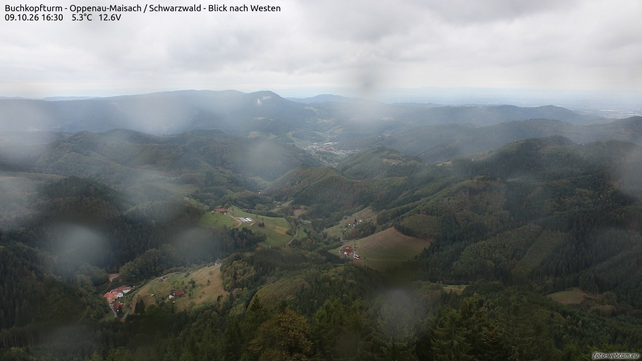 Archived image Webcam Buchkopfturm - Oppenau-Maisach/Black Forest - View to the West