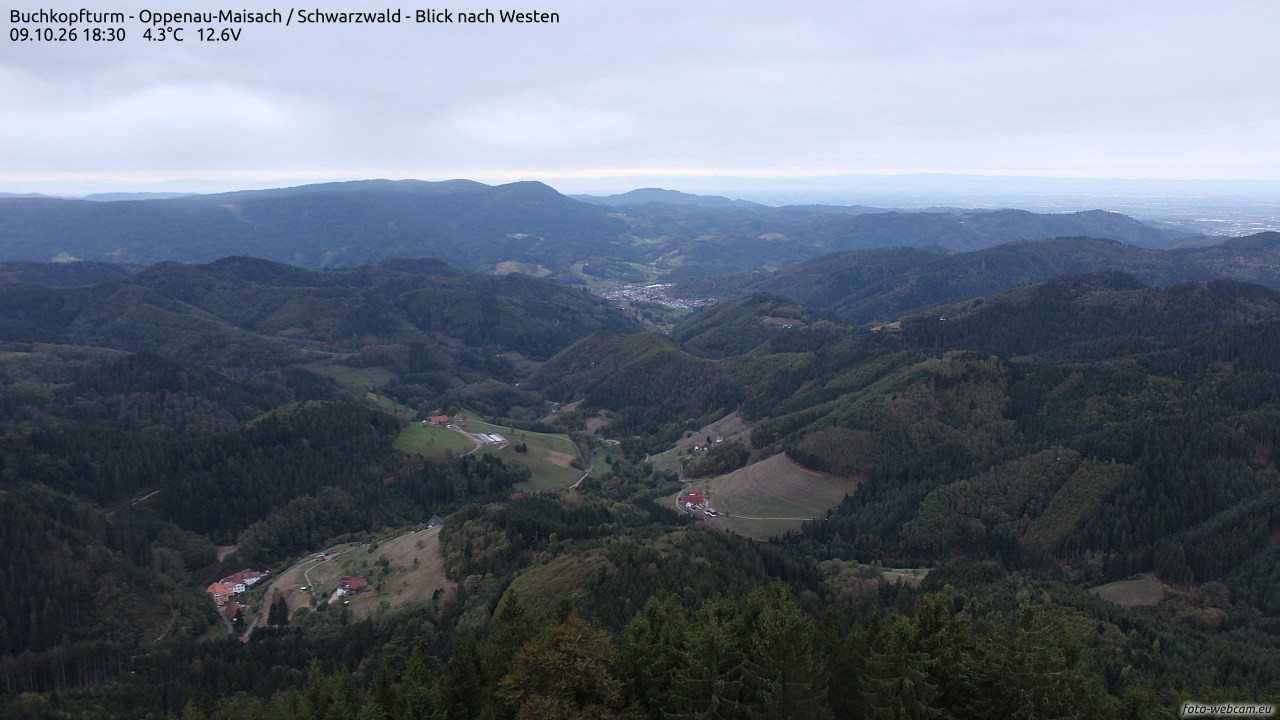 Archived image Webcam Buchkopfturm - Oppenau-Maisach/Black Forest - View to the West