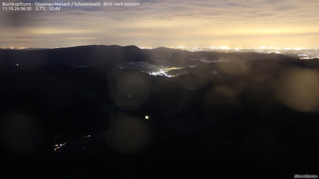 Archived image Webcam Buchkopfturm - Oppenau-Maisach/Black Forest - View to the West