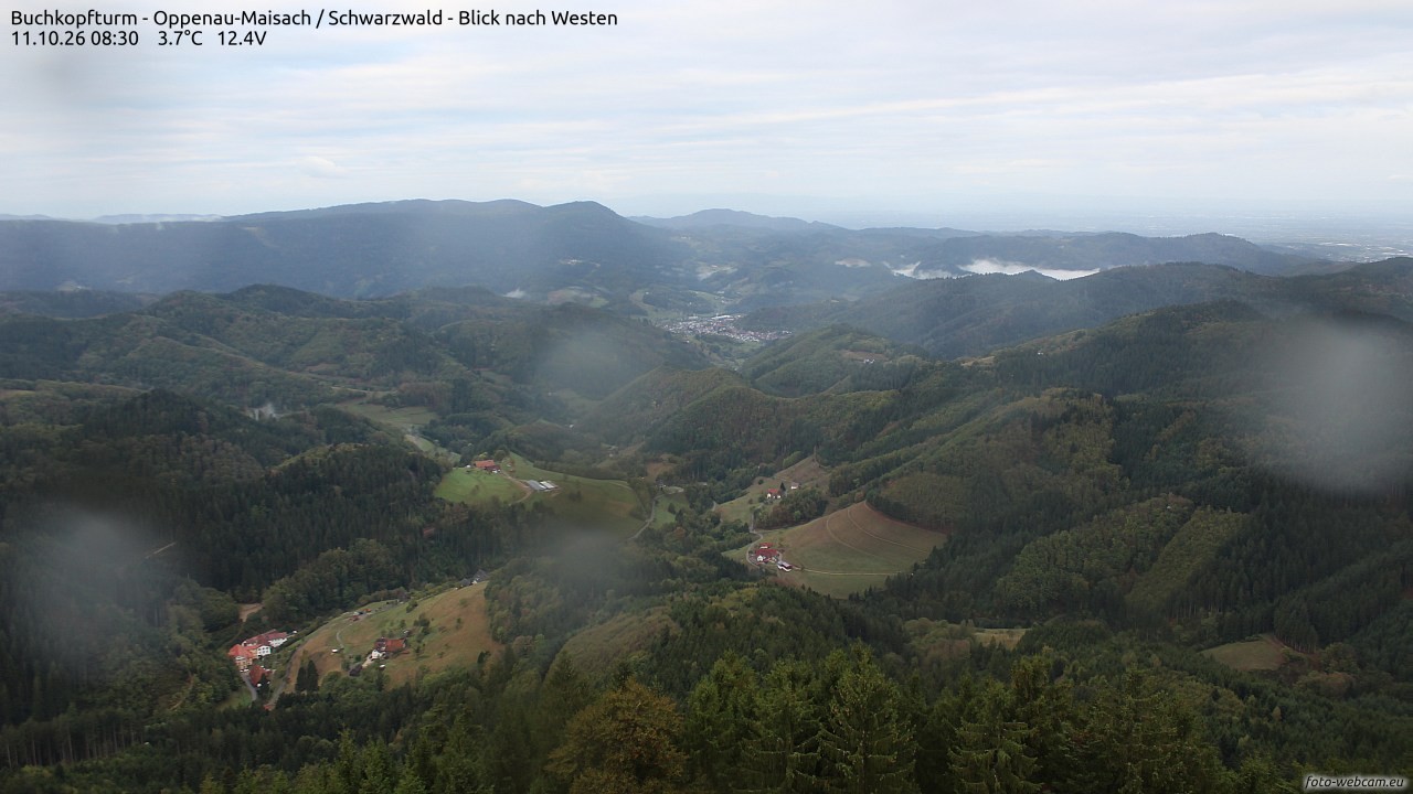 Archived image Webcam Buchkopfturm - Oppenau-Maisach/Black Forest - View to the West
