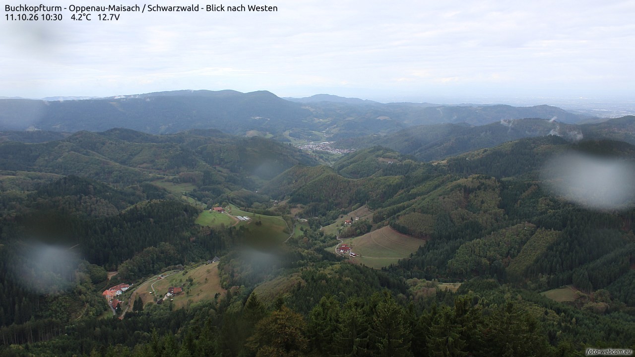 Archived image Webcam Buchkopfturm - Oppenau-Maisach/Black Forest - View to the West