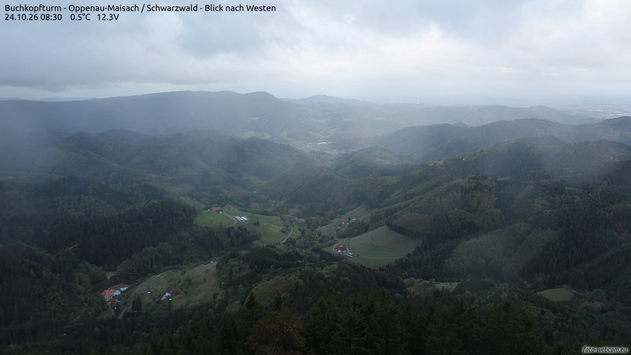 Archived image Webcam Buchkopfturm - Oppenau-Maisach/Black Forest - View to the West