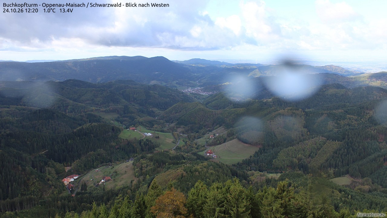 Archived image Webcam Buchkopfturm - Oppenau-Maisach/Black Forest - View to the West