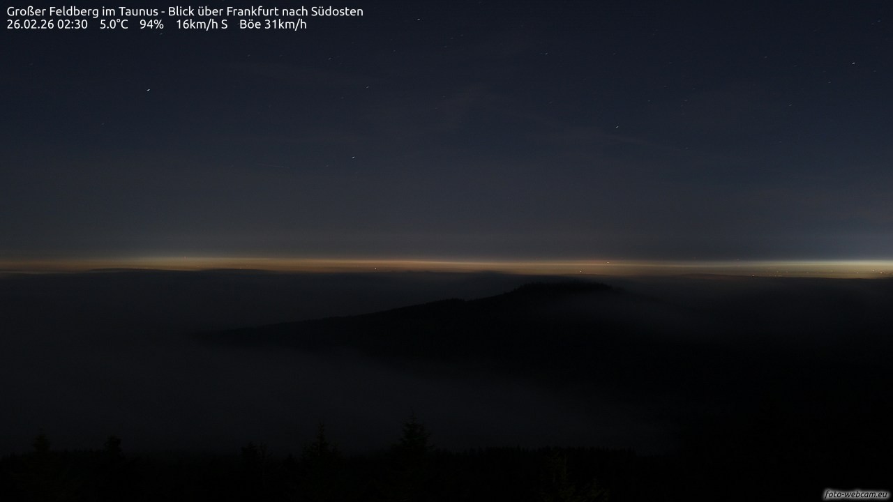 Archived image Webcam Großer Feldberg - View to Frankfurt