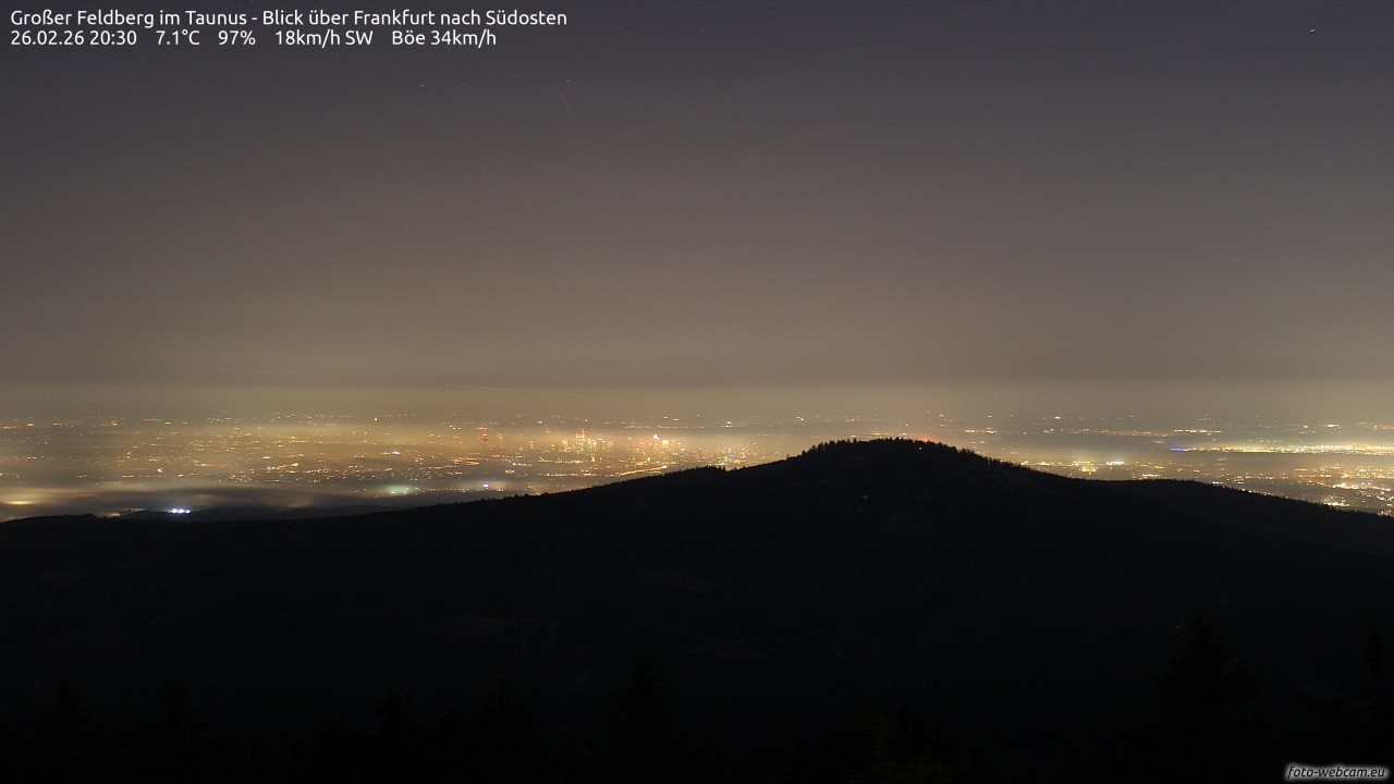 Archived image Webcam Großer Feldberg - View to Frankfurt