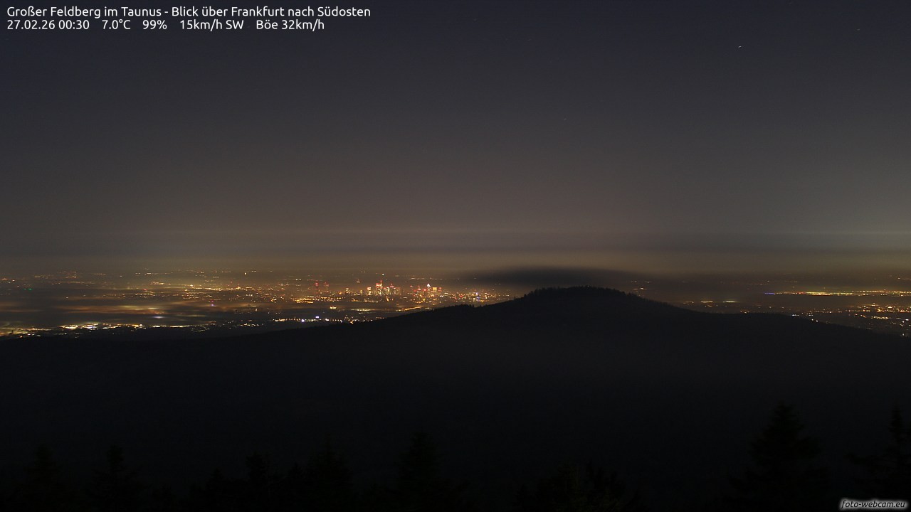Archived image Webcam Großer Feldberg - View to Frankfurt