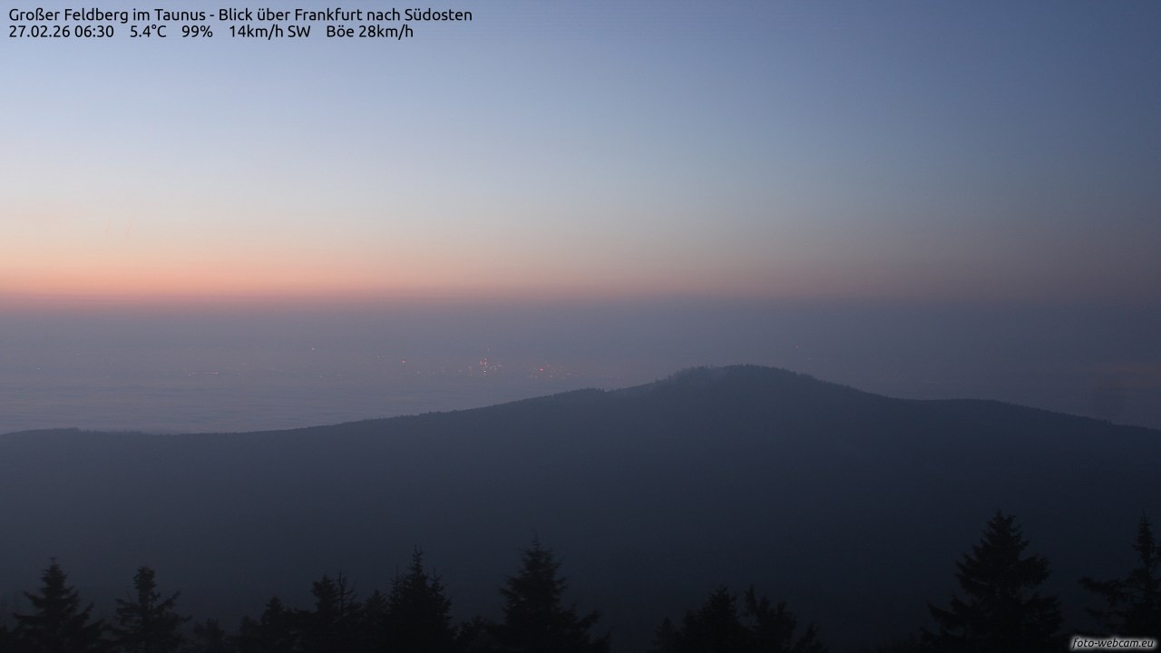 Archived image Webcam Großer Feldberg - View to Frankfurt