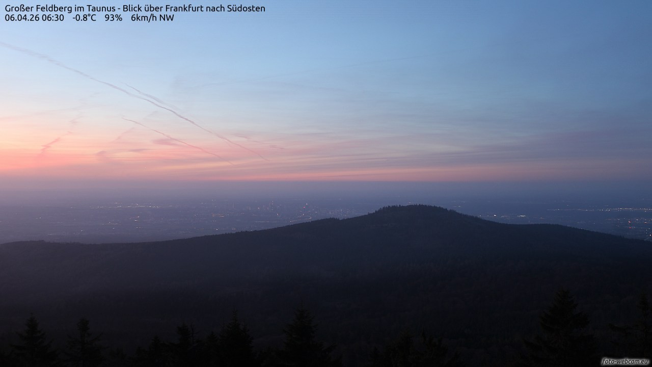 Archived image Webcam Großer Feldberg - View to Frankfurt