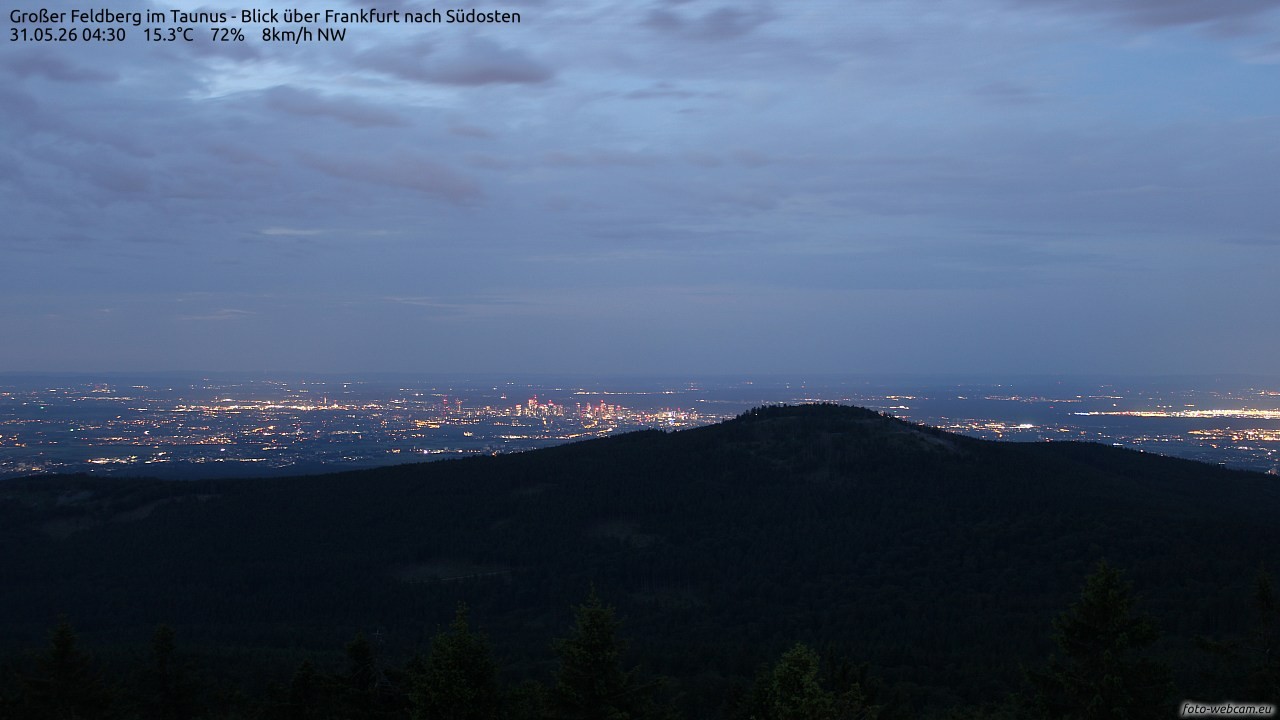 Archived image Webcam Großer Feldberg - View to Frankfurt