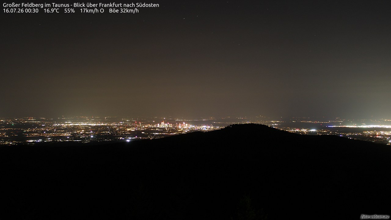 Archived image Webcam Großer Feldberg - View to Frankfurt