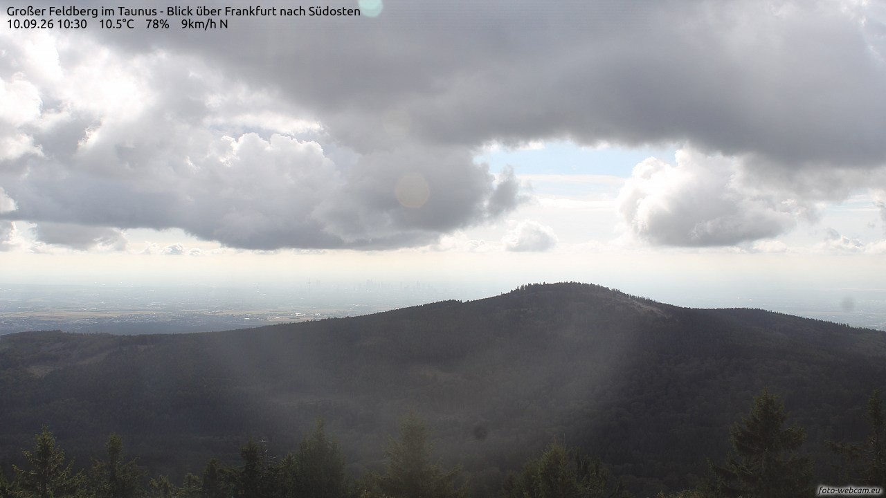 Archived image Webcam Großer Feldberg - View to Frankfurt
