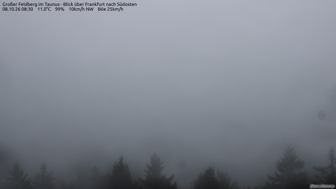Archived image Webcam Großer Feldberg - View to Frankfurt