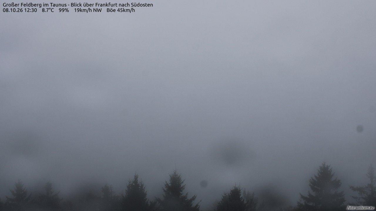 Archived image Webcam Großer Feldberg - View to Frankfurt