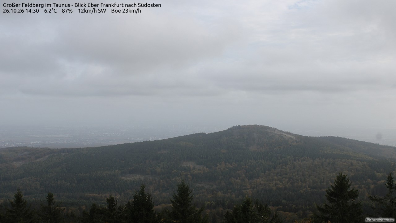 Archived image Webcam Großer Feldberg - View to Frankfurt