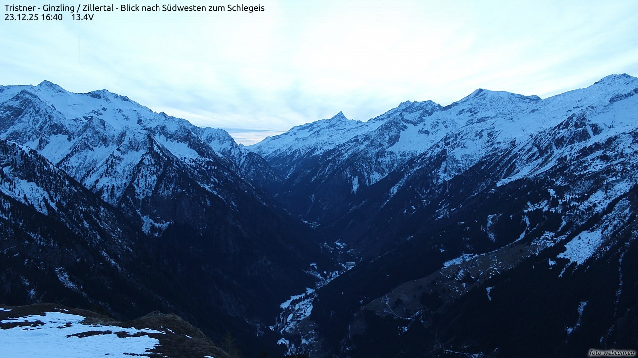 Archiv Foto Webcam Tristner/ Zillertal - Blick zum Grinberg