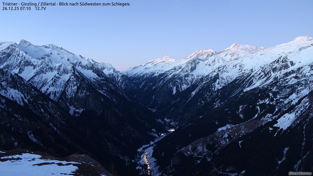 Archiv Foto Webcam Tristner/ Zillertal - Blick zum Grinberg